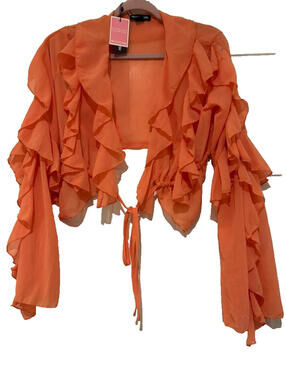 Pretty LIttle Thing sz 4 orange bolero ruffle tie crop shirt #3294 new tags